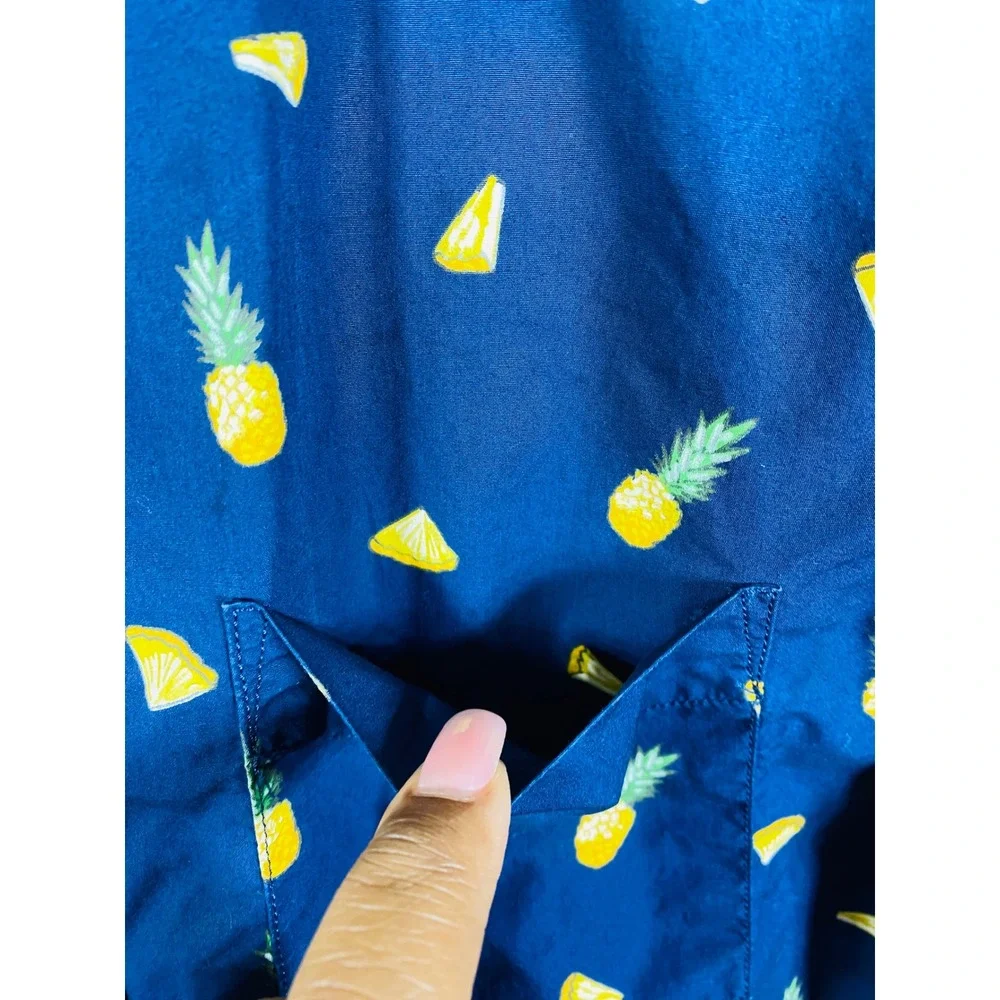 Banana Republic Shirt Mens Slim Luxe Poplin Pineapple Navy Blue M Fruit